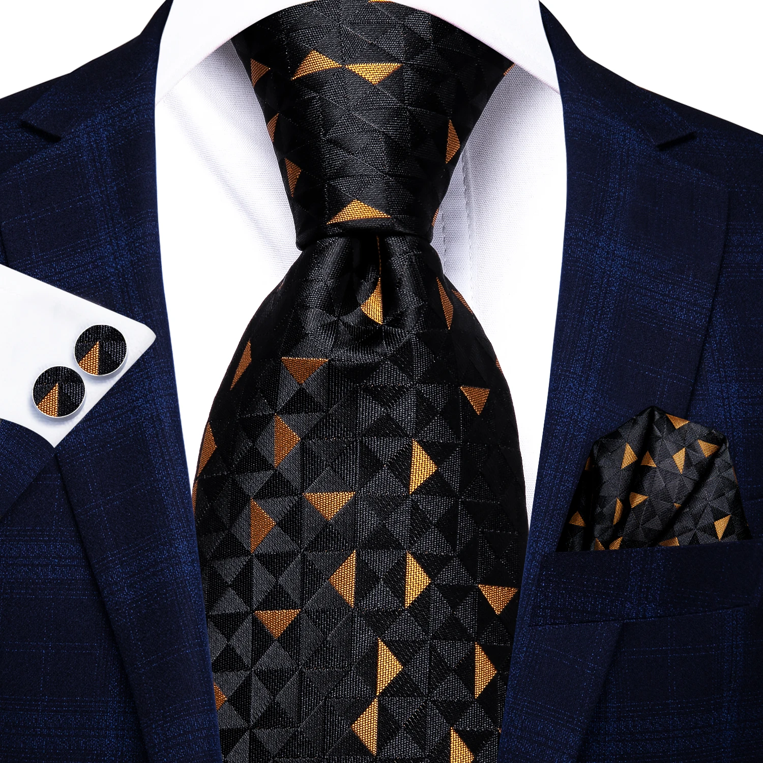 Hi-Tie Black Gold Novelty Silk Wedding Tie For Men Handky Cufflink Set Fashion Designer Gift For Men Necktie Business Party