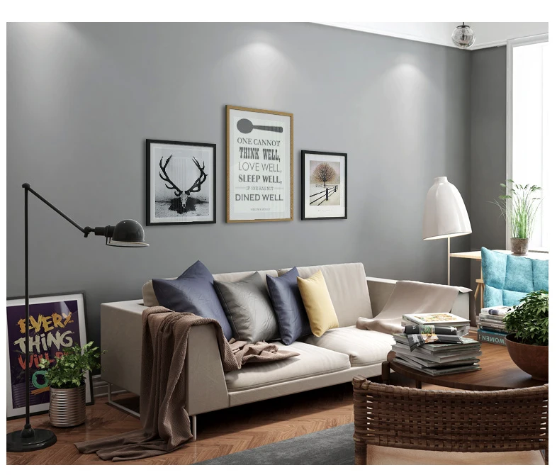 Waterproof Self-Adhesive Bedroom Warm Wallpaper Pure Gray Wall Stickers Student Dormitory Decoration Furniture Renovation Film