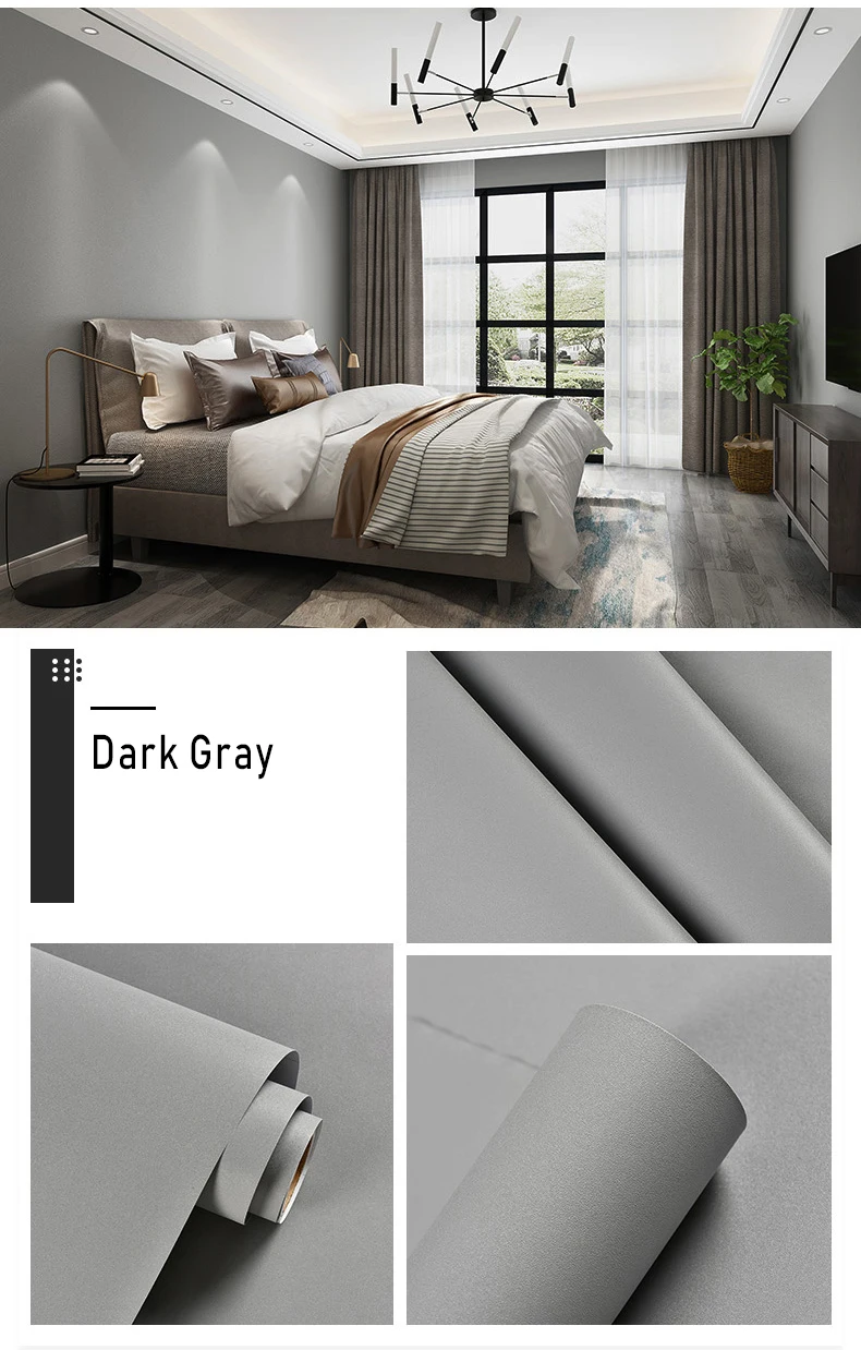 Waterproof Self-Adhesive Bedroom Warm Wallpaper Pure Gray Wall Stickers Student Dormitory Decoration Furniture Renovation Film