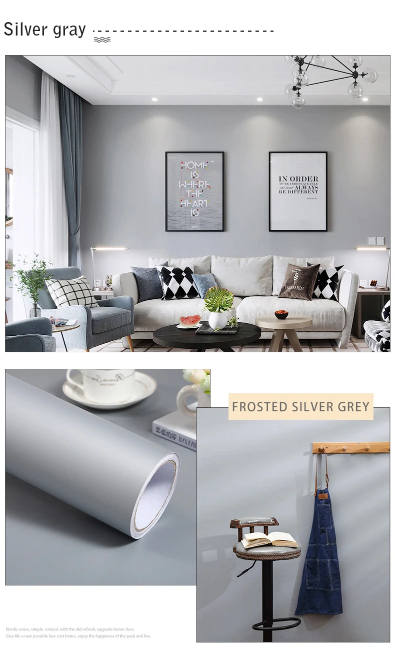 Waterproof Self-Adhesive Bedroom Warm Wallpaper Pure Gray Wall Stickers Student Dormitory Decoration Furniture Renovation Film