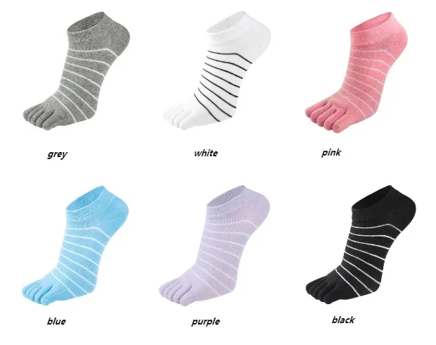 1 Pair Pure Cotton Five Finger Ankle Socks Woman Girl Striped Solid Fashion Cute Harajuku No Show Socks With Toes Hot Sell