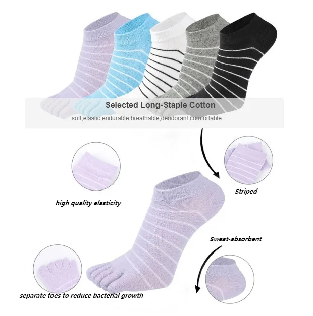 1 Pair Pure Cotton Five Finger Ankle Socks Woman Girl Striped Solid Fashion Cute Harajuku No Show Socks With Toes Hot Sell
