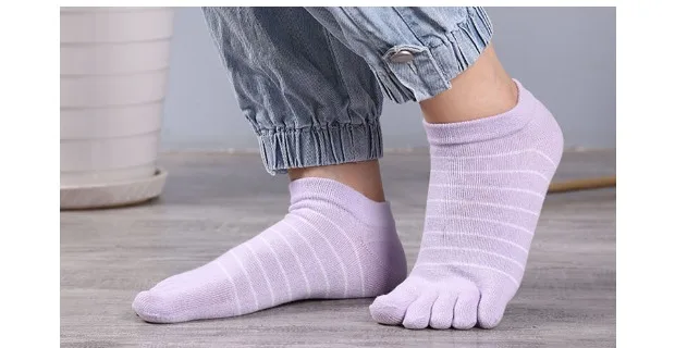 1 Pair Pure Cotton Five Finger Ankle Socks Woman Girl Striped Solid Fashion Cute Harajuku No Show Socks With Toes Hot Sell