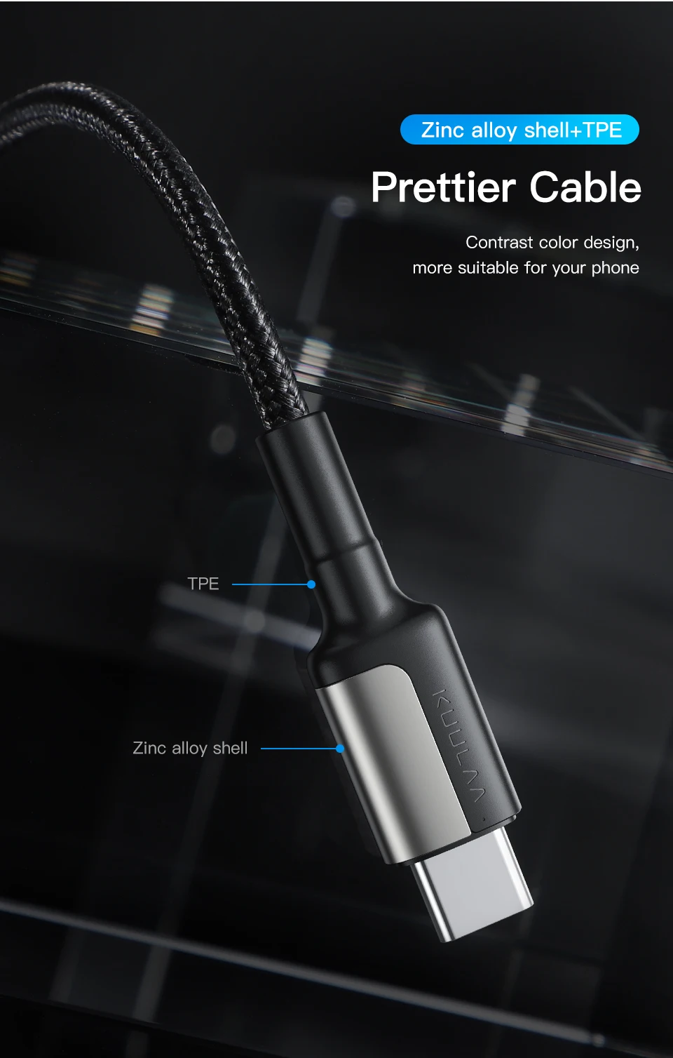 KUULAA USB C Cable to USB Type C Cable PD 100W Fast Charger Cord USBC to Type-C Cable for iPhone15 Samsung MacBook iPad Xiaomi