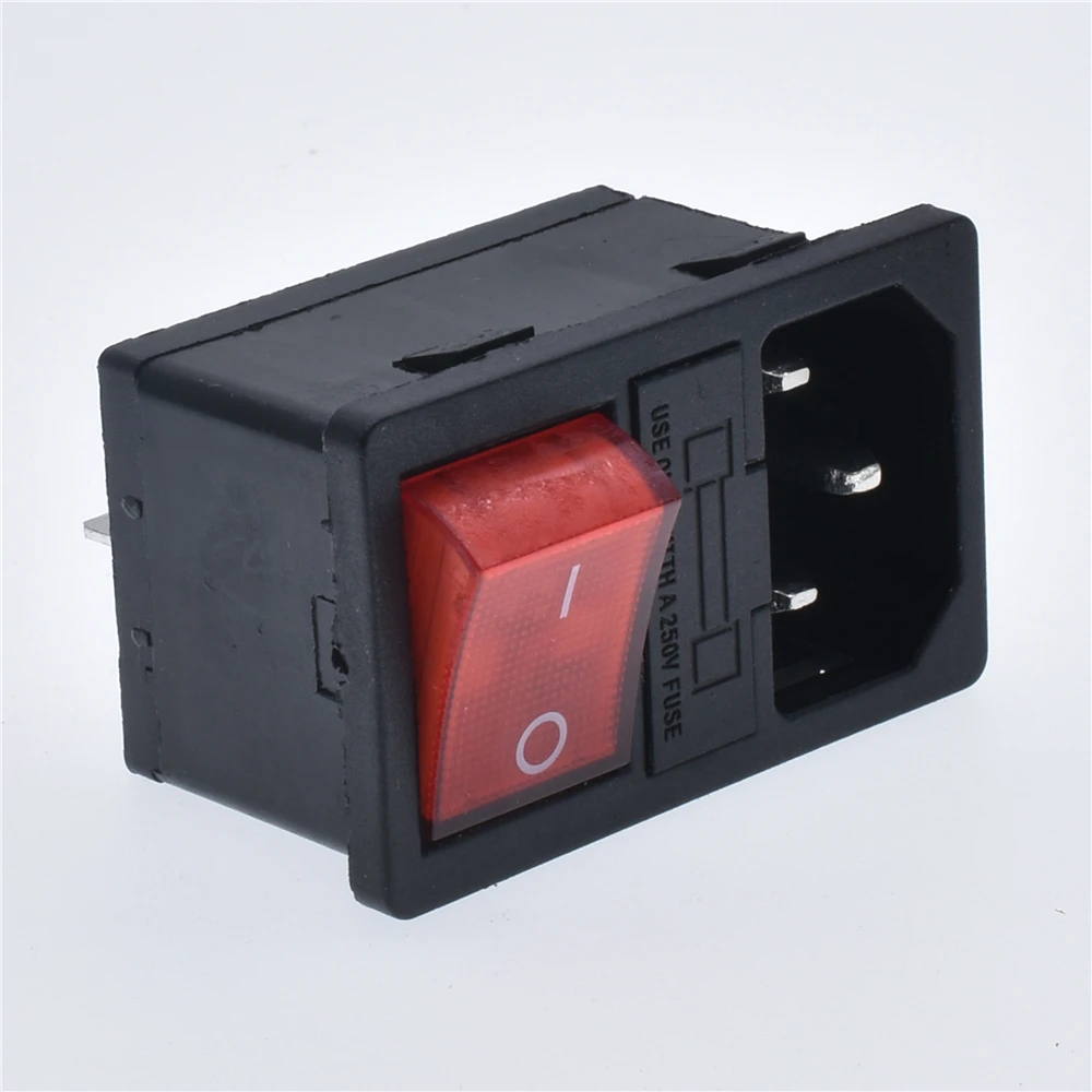 New Integral Red Light 10A250VAC Rocker Switch Power Rocker Fused IEC 320 C14 Inlet Socket 3pin Connector Plug With Fixing Holes