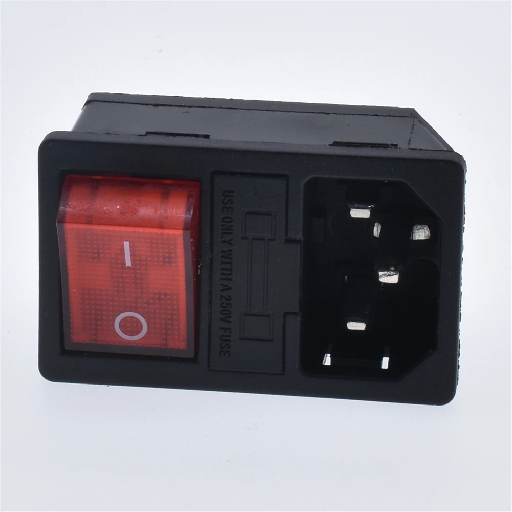 New Integral Red Light 10A250VAC Rocker Switch Power Rocker Fused IEC 320 C14 Inlet Socket 3pin Connector Plug With Fixing Holes
