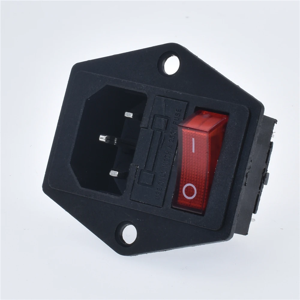 New Integral Red Light 10A250VAC Rocker Switch Power Rocker Fused IEC 320 C14 Inlet Socket 3pin Connector Plug With Fixing Holes