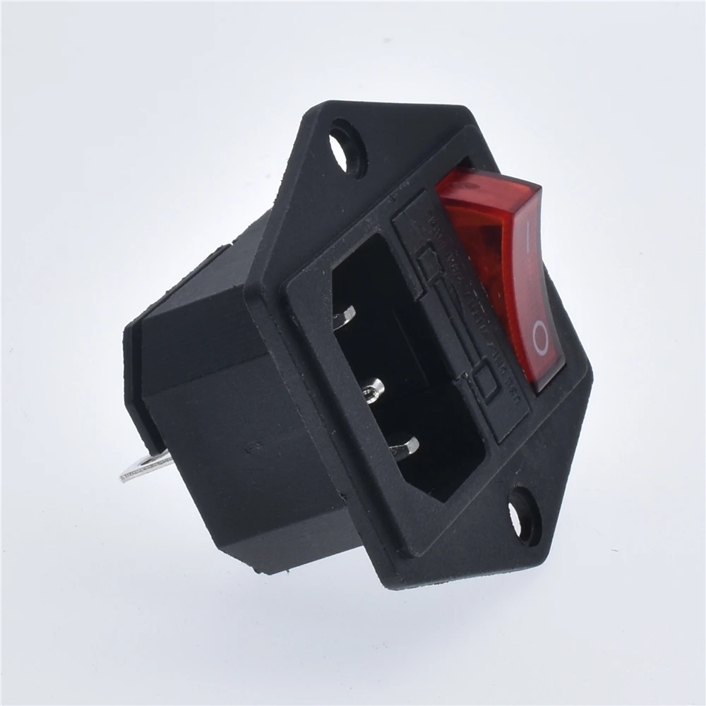 New Integral Red Light 10A250VAC Rocker Switch Power Rocker Fused IEC 320 C14 Inlet Socket 3pin Connector Plug With Fixing Holes