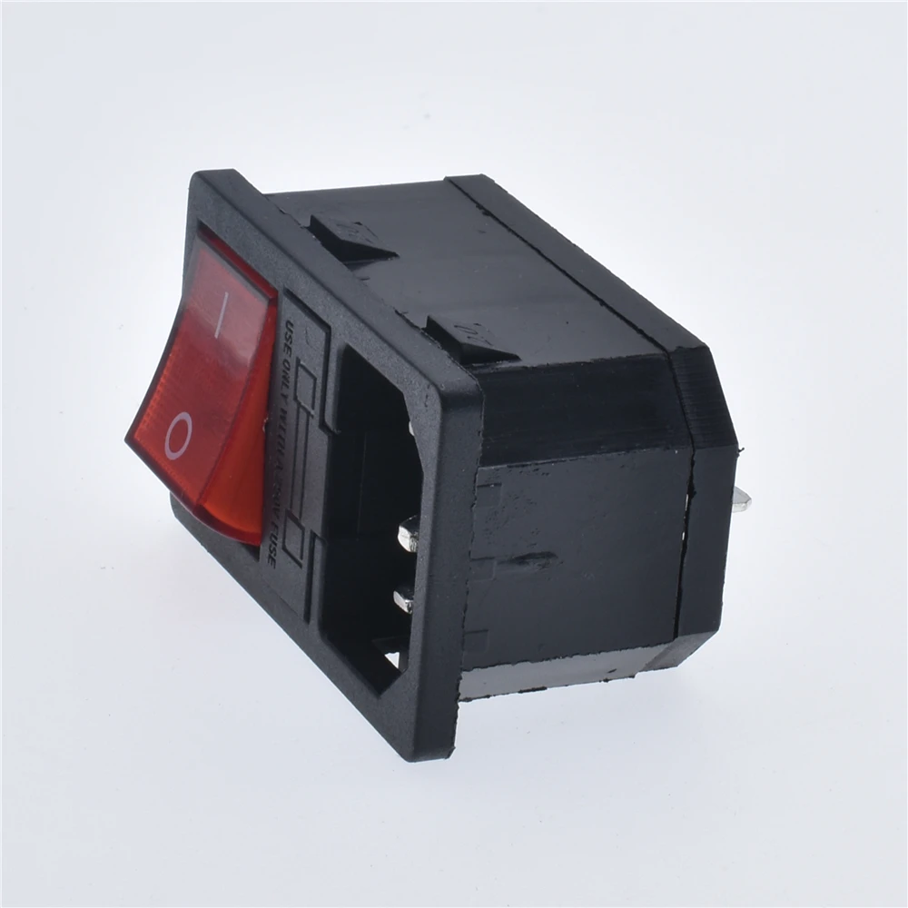 New Integral Red Light 10A250VAC Rocker Switch Power Rocker Fused IEC 320 C14 Inlet Socket 3pin Connector Plug With Fixing Holes