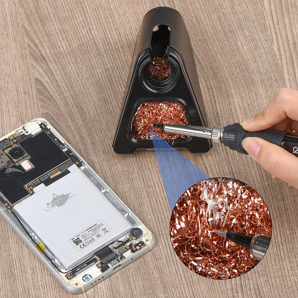 JCD 820 Aluminum Alloy Electric Soldering Iron Stand Holder with Welding Cleaning Copper Ball High Temperature Safety