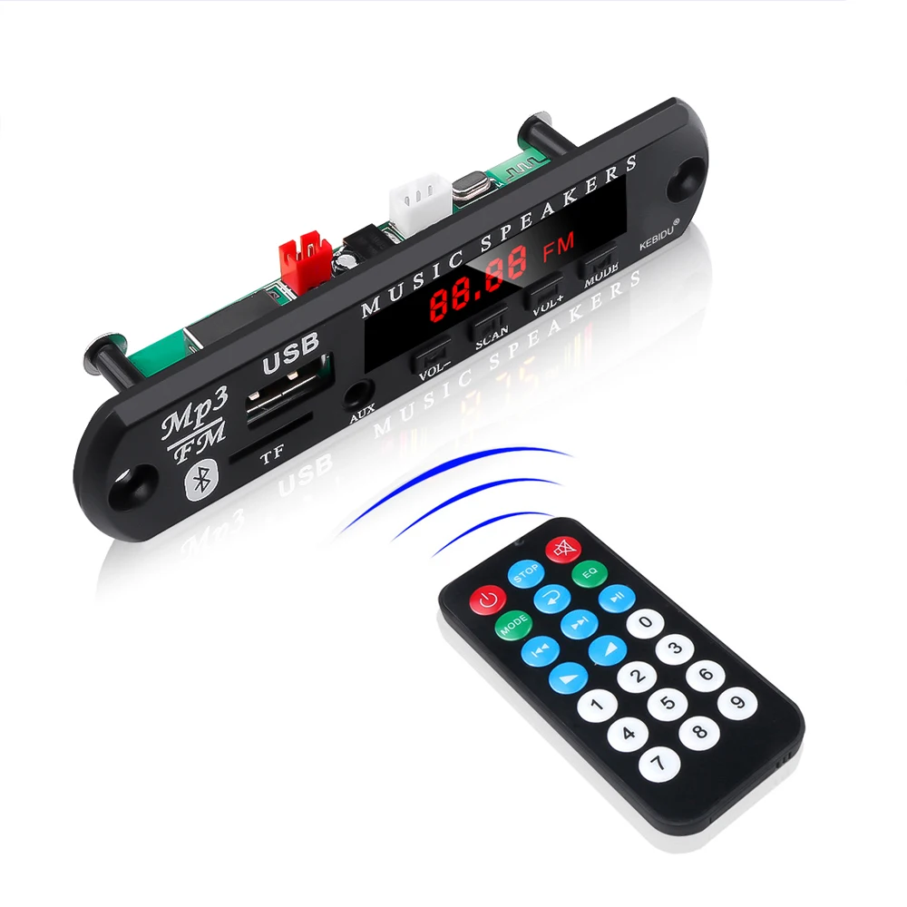 Kebidu Car USB Wireless Bluetooth 5.0 5V 12V MP3 Audio Player Decoder Board Amplifier for Car Audio TF MP3 Radio DIY Speaker