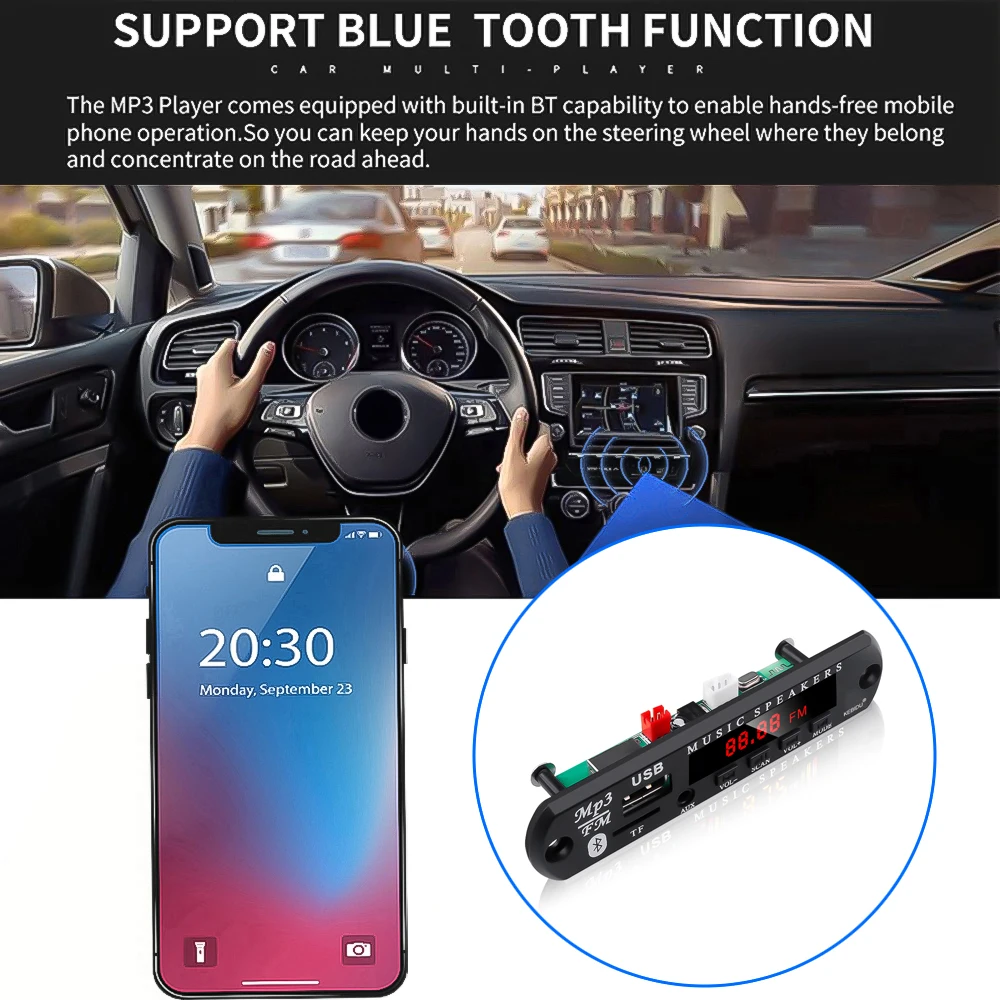 Kebidu Car USB Wireless Bluetooth 5.0 5V 12V MP3 Audio Player Decoder Board Amplifier for Car Audio TF MP3 Radio DIY Speaker