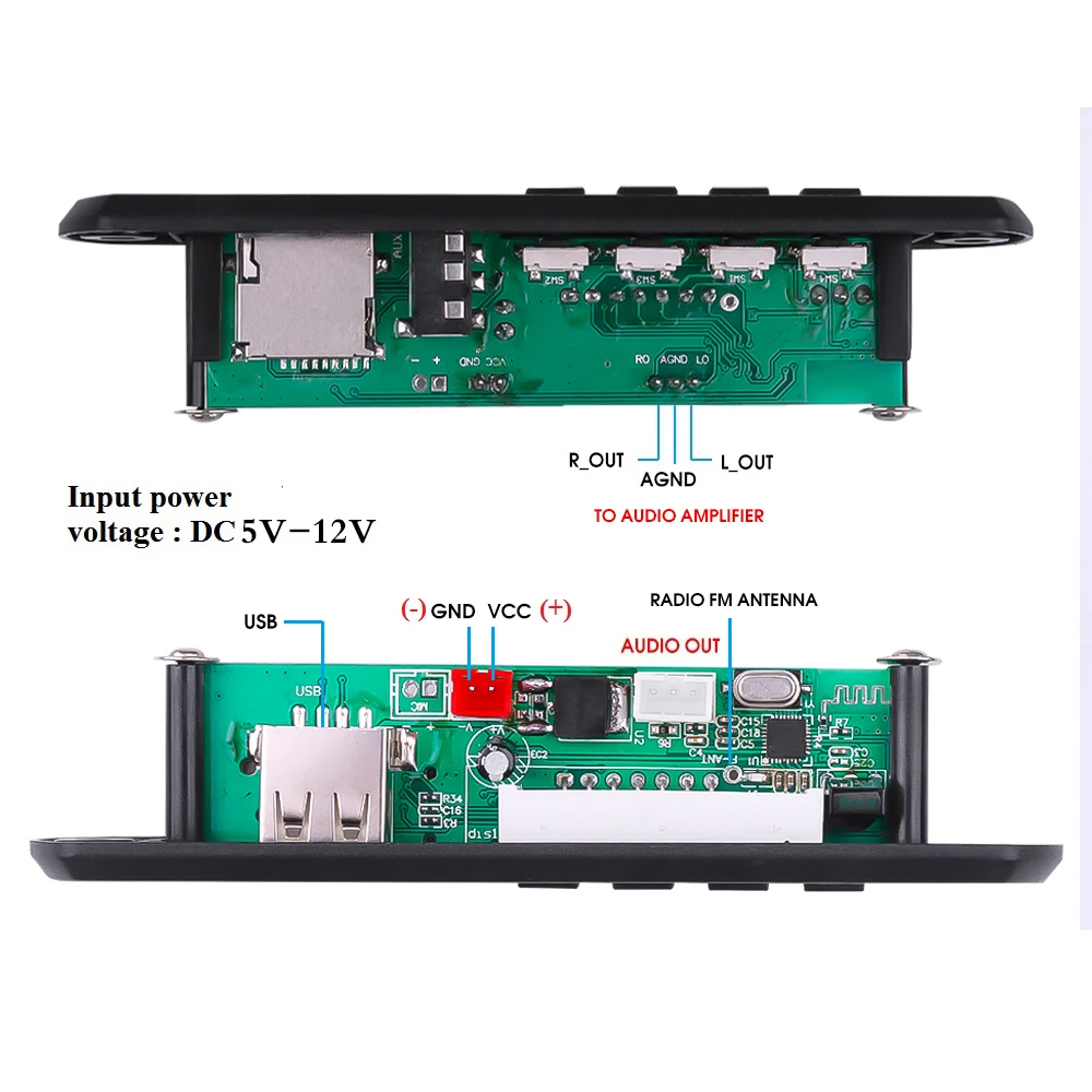 Kebidu Car USB Wireless Bluetooth 5.0 5V 12V MP3 Audio Player Decoder Board Amplifier for Car Audio TF MP3 Radio DIY Speaker