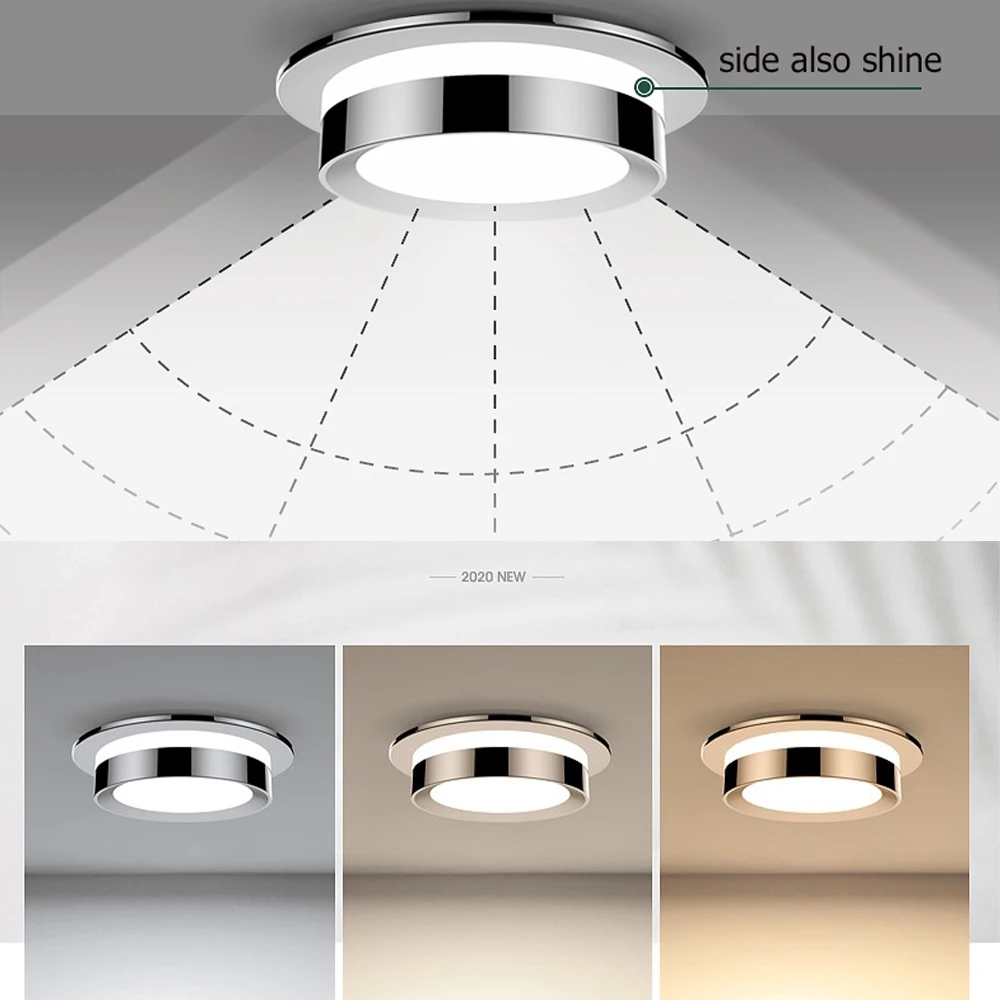 Chrome Round Recessed LED Downlight AC85-265V Acryl Ceiling Light 5W/7W/9W/12W Spot Light For Porch Corridor Kitchen Indoor Lamp
