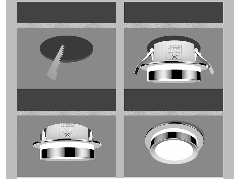 Chrome Round Recessed LED Downlight AC85-265V Acryl Ceiling Light 5W/7W/9W/12W Spot Light For Porch Corridor Kitchen Indoor Lamp