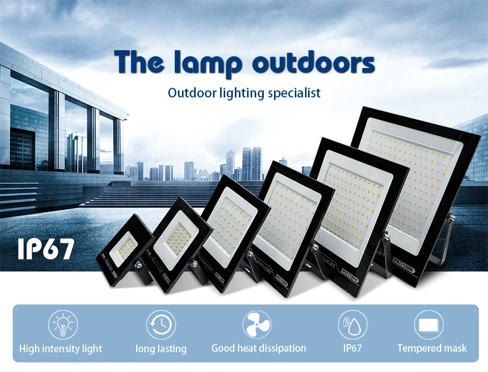 2pcs/lot Led Flood Light AC220V 240V 10W 20W 30W 50W 100W 150W Outdoor Floodlight Spotlight IP67 Waterproof Street Lamp Lighting