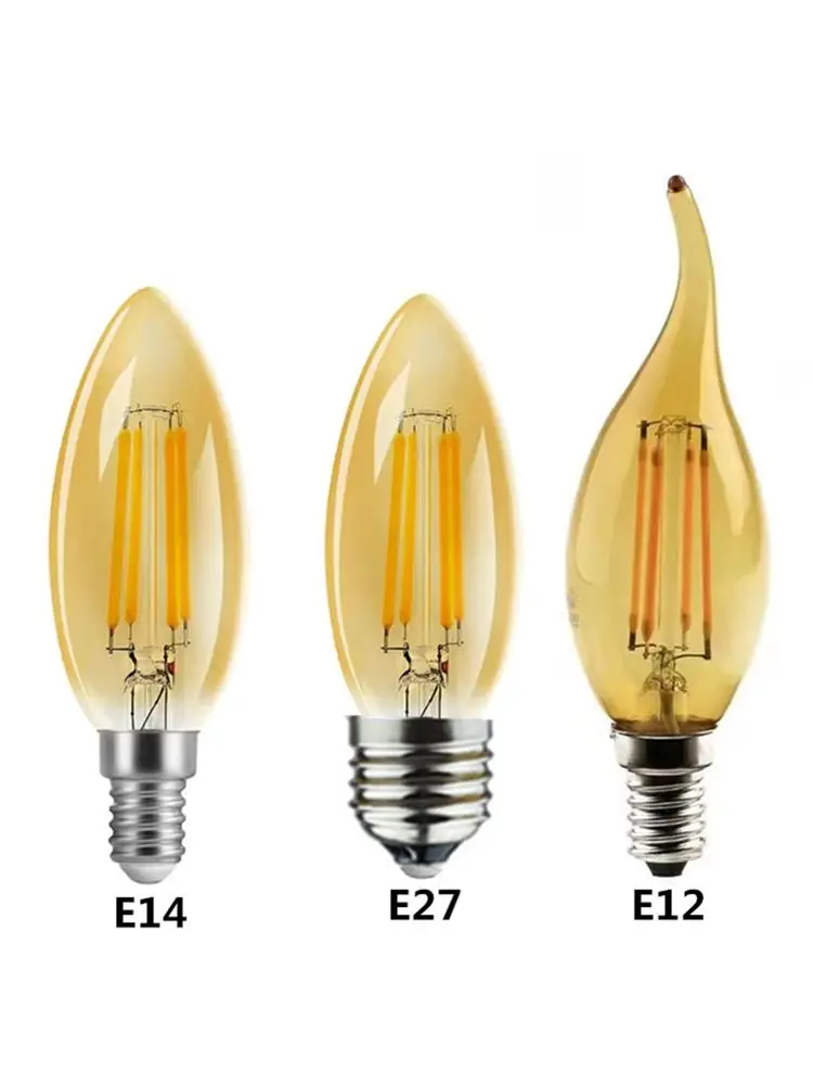 10PCS C35 Candle Bulb 4W 6W Dimmable Led Filament 220V 110V E12 E14 E27 Candelabra Base Flame Shape Lamps For Chandelier Light