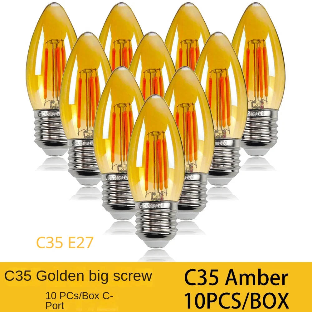 10PCS C35 Candle Bulb 4W 6W Dimmable Led Filament 220V 110V E12 E14 E27 Candelabra Base Flame Shape Lamps For Chandelier Light