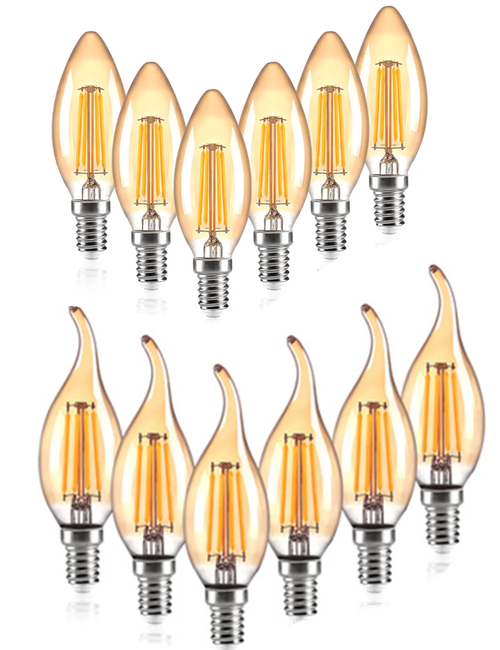 10PCS C35 Candle Bulb 4W 6W Dimmable Led Filament 220V 110V E12 E14 E27 Candelabra Base Flame Shape Lamps For Chandelier Light