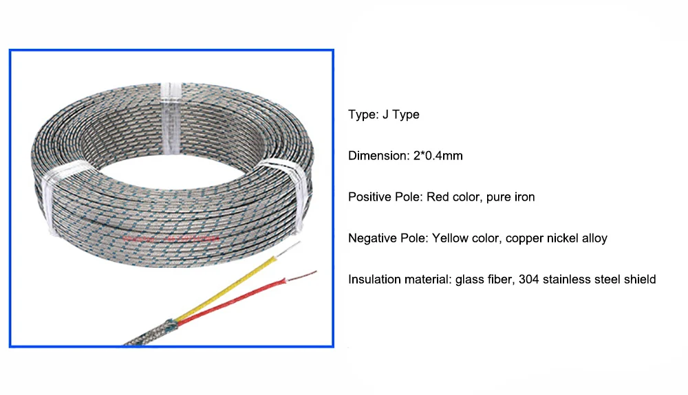 10M 20M 50m 100m K J PT100 Type 0-800 Degree 600℃ Shielded Thermocouple Wire 2*0.4MM Temp Measurement Line Compensation Wire