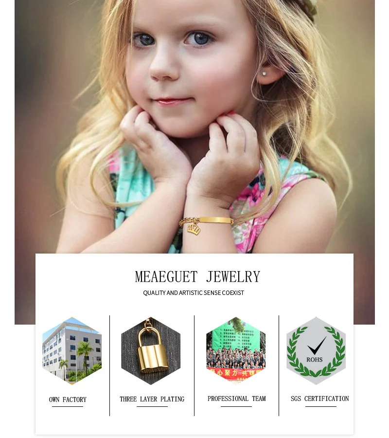 Custom Personalized Name ID Bracelet Gilrs Boy Gifts, Stainless Steel Curb Chain Link Crown Bracelet Not Allergic