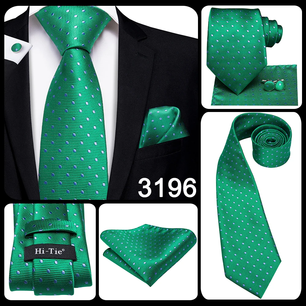 Hi-Tie Designer Green Solid Striped Paisley Wedding Tie For Men Necktie Hanky Cufflink Fashion Business Party Dropshipping