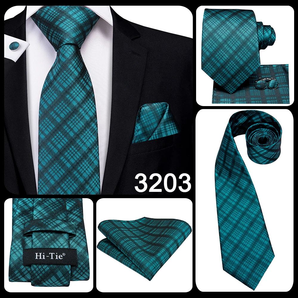 Hi-Tie Designer Green Solid Striped Paisley Wedding Tie For Men Necktie Hanky Cufflink Fashion Business Party Dropshipping
