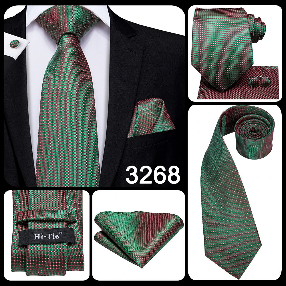 Hi-Tie Designer Green Solid Striped Paisley Wedding Tie For Men Necktie Hanky Cufflink Fashion Business Party Dropshipping