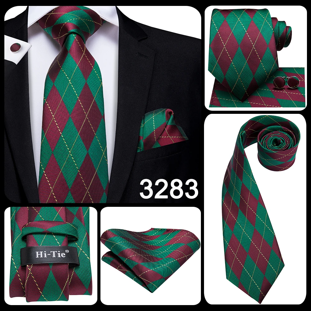 Hi-Tie Designer Green Solid Striped Paisley Wedding Tie For Men Necktie Hanky Cufflink Fashion Business Party Dropshipping