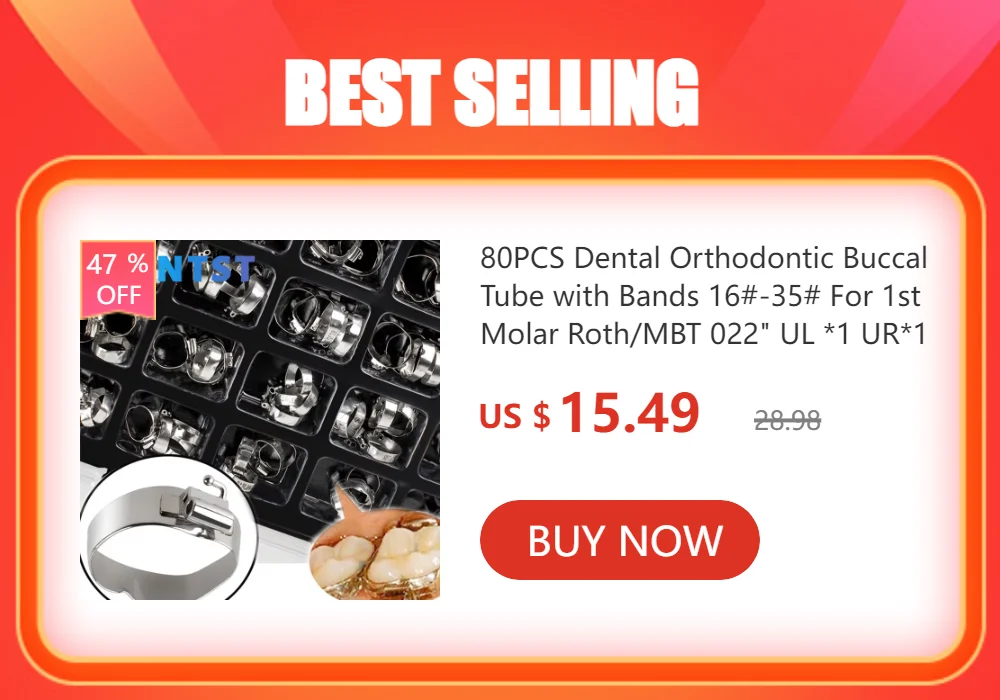 Dentst 50 Sets/Box Orthodontics Dental 1st 2nd Molar Bondable Buccal Tubes Non-Convertible Mesh Base Single Tools Roth MBT 0.022
