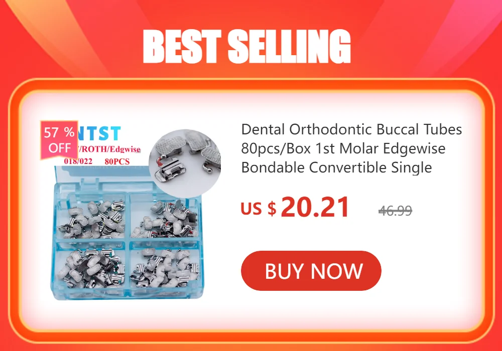 Dentst 50 Sets/Box Orthodontics Dental 1st 2nd Molar Bondable Buccal Tubes Non-Convertible Mesh Base Single Tools Roth MBT 0.022