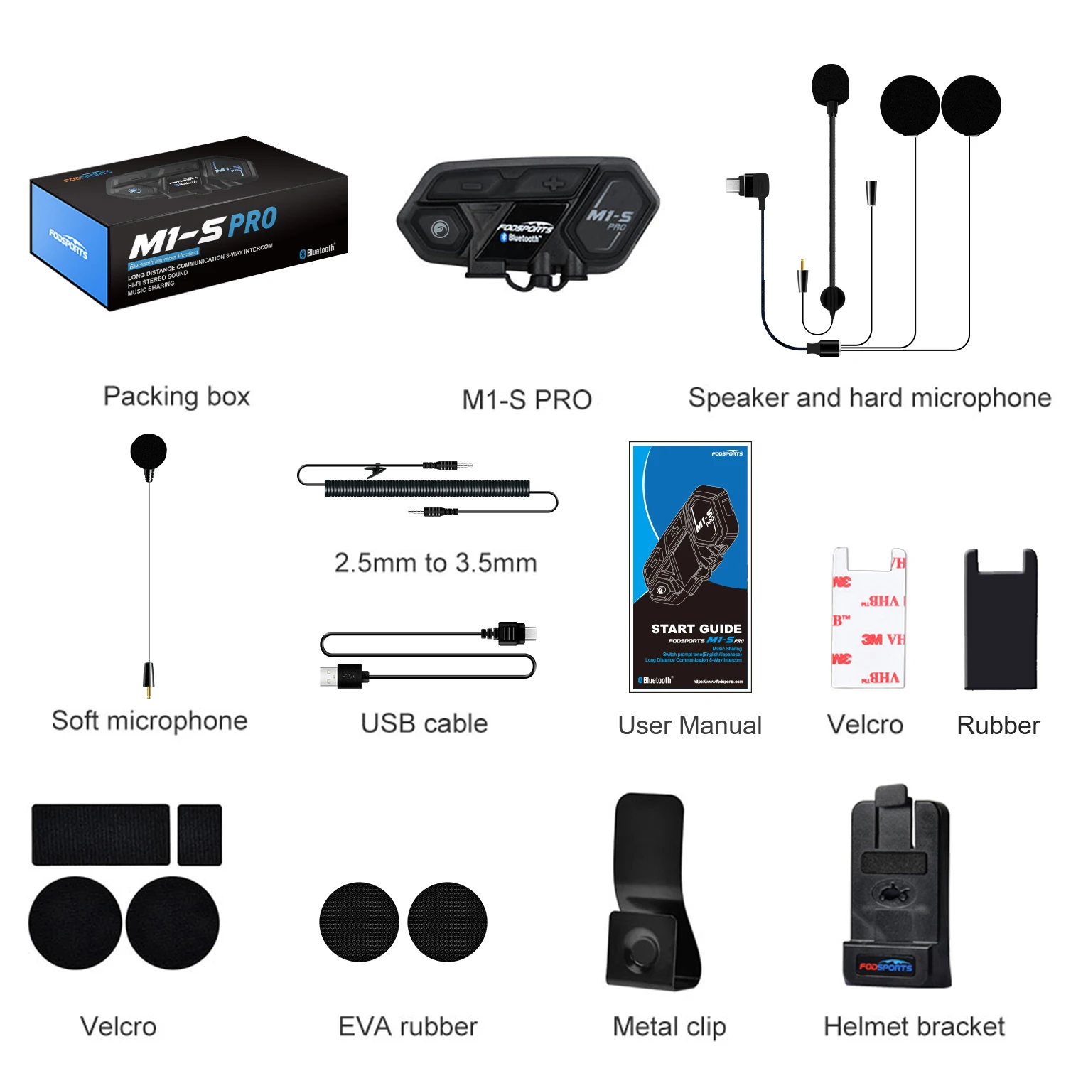 Fodsports M1S Pro Bluetooth Helmet Headset Motorcycle Intercom 10 Riders 2000m Wireless Intercomunicador Moto,APP Connect