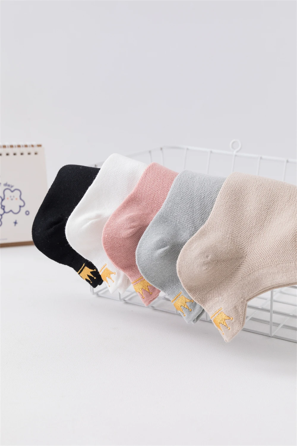 Chic New Women's Embroidery Crown Lovely Harajuku Breathable Reticulated Hollow Out Soft Cotton Mesh Ankle Socks