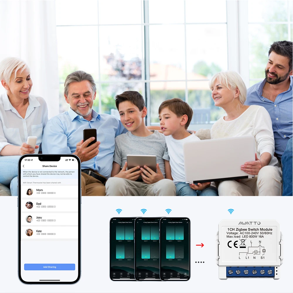 AVATTO Tuya Smart Zigbee Switch Module 2 Way Control, Smart Home 1/2/3/4 Gang Automation DIY Breaker Work for Alexa Google Home