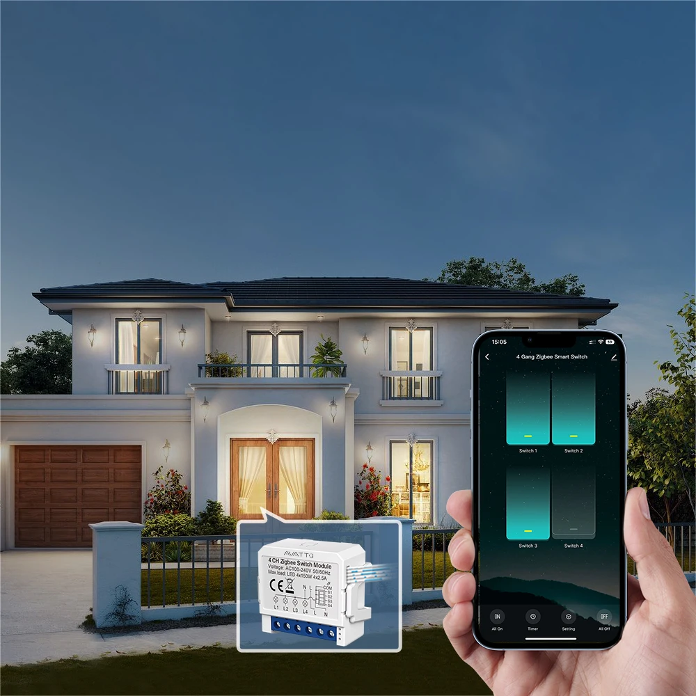 AVATTO Tuya Smart Zigbee Switch Module 2 Way Control, Smart Home 1/2/3/4 Gang Automation DIY Breaker Work for Alexa Google Home
