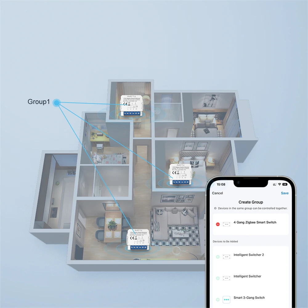 AVATTO Tuya Smart Zigbee Switch Module 2 Way Control, Smart Home 1/2/3/4 Gang Automation DIY Breaker Work for Alexa Google Home