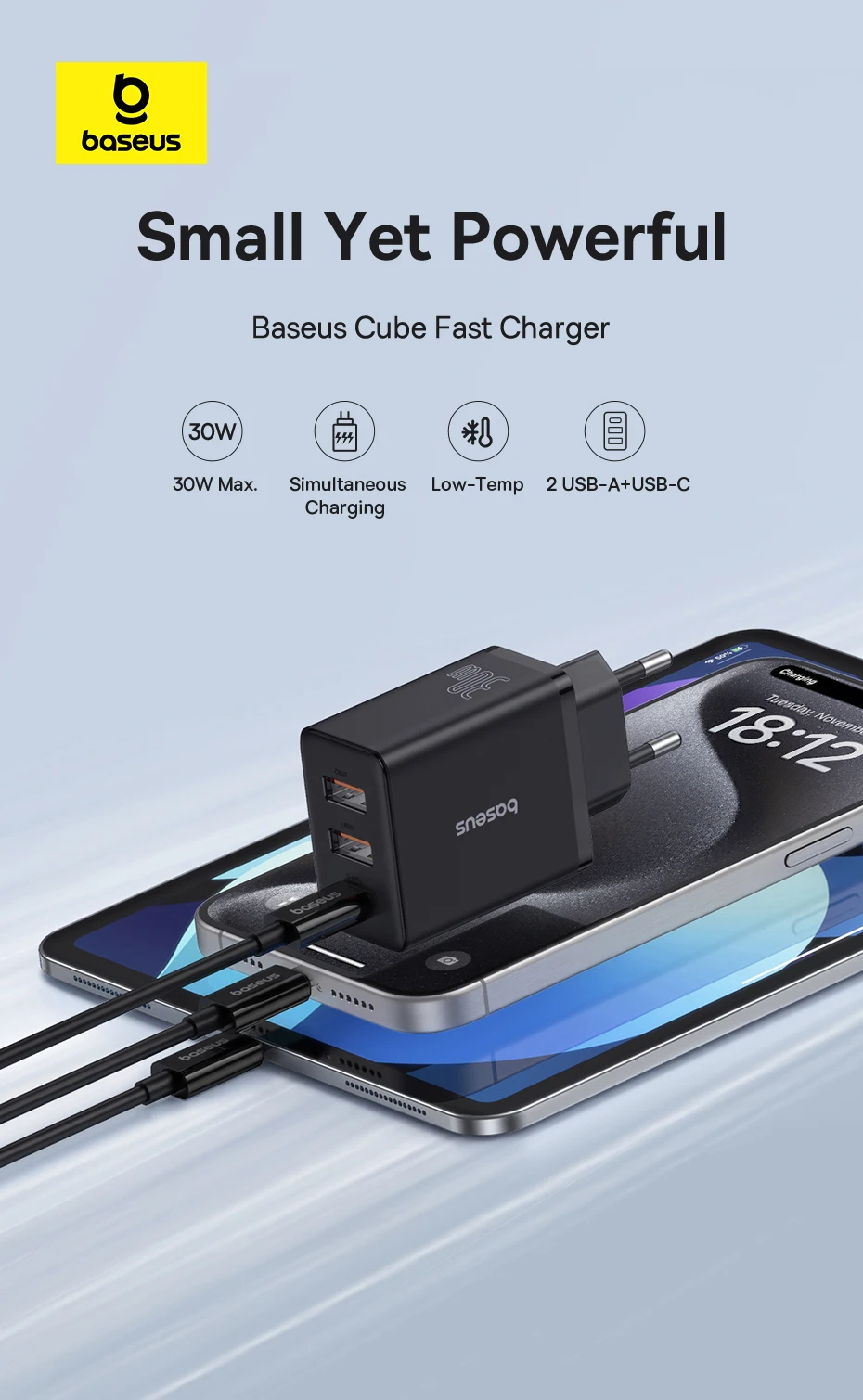Baseus 30W USB Charger QC PD3.0 Type C PD Fast Charging Quick Phone Charger For iPhone 17 16 15 14 13 12 Pro Max Xiaomi Samsung