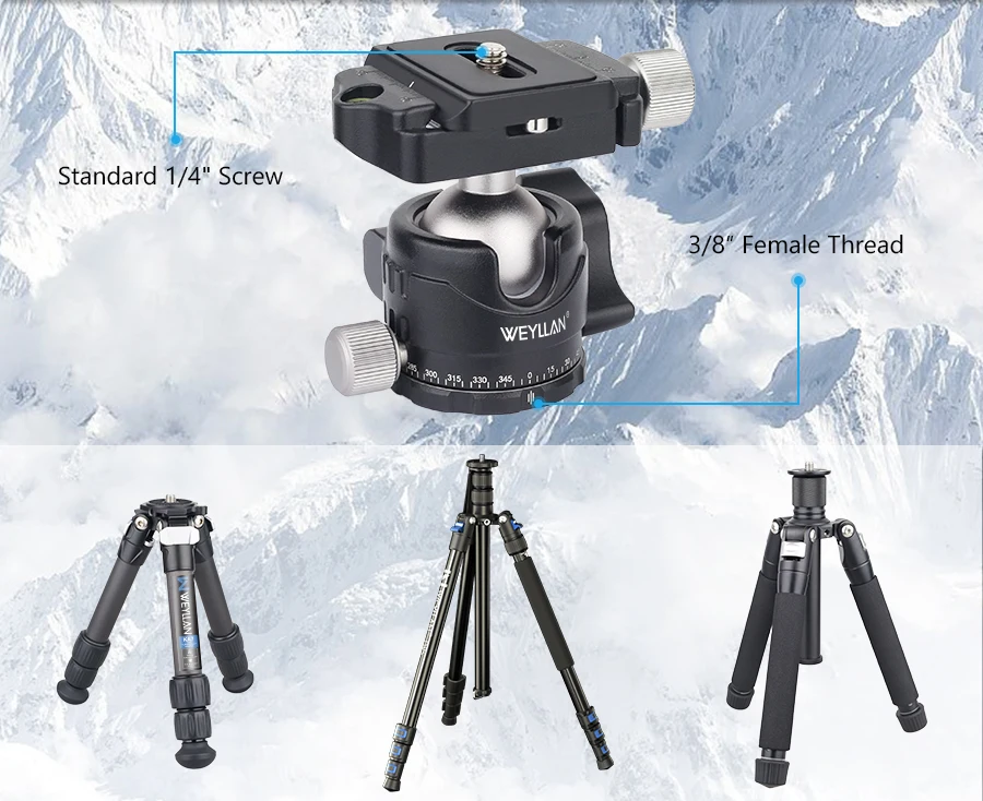 Tripod Head Universal Ball Head All Metal Low Profile Panoramic Video Ballhead Quick Release Plate for Tripod DSLR Monopod EH30S