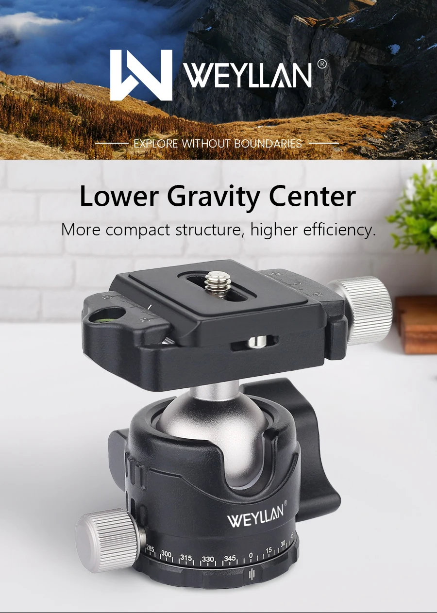 Tripod Head Universal Ball Head All Metal Low Profile Panoramic Video Ballhead Quick Release Plate for Tripod DSLR Monopod EH30S