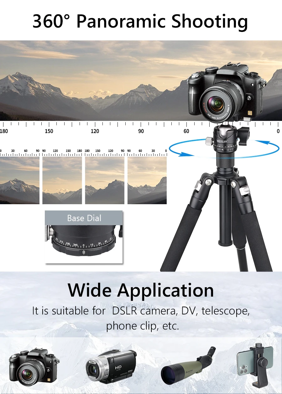 Tripod Head Universal Ball Head All Metal Low Profile Panoramic Video Ballhead Quick Release Plate for Tripod DSLR Monopod EH30S