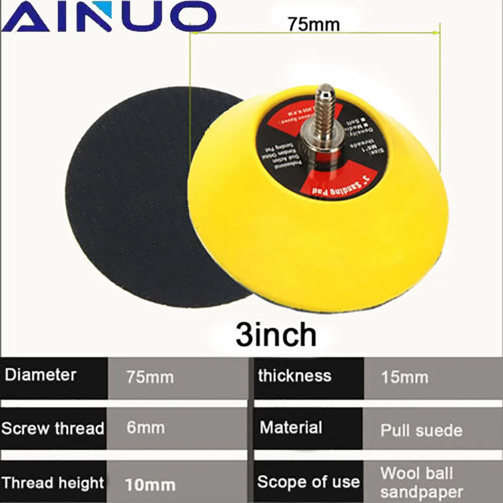 1"2"3" Back-up Sanding Pad Sander Backing Plate Hook Loop Sanding Discs M6 Thread Polishing & Grinding Abrasive Power Tools