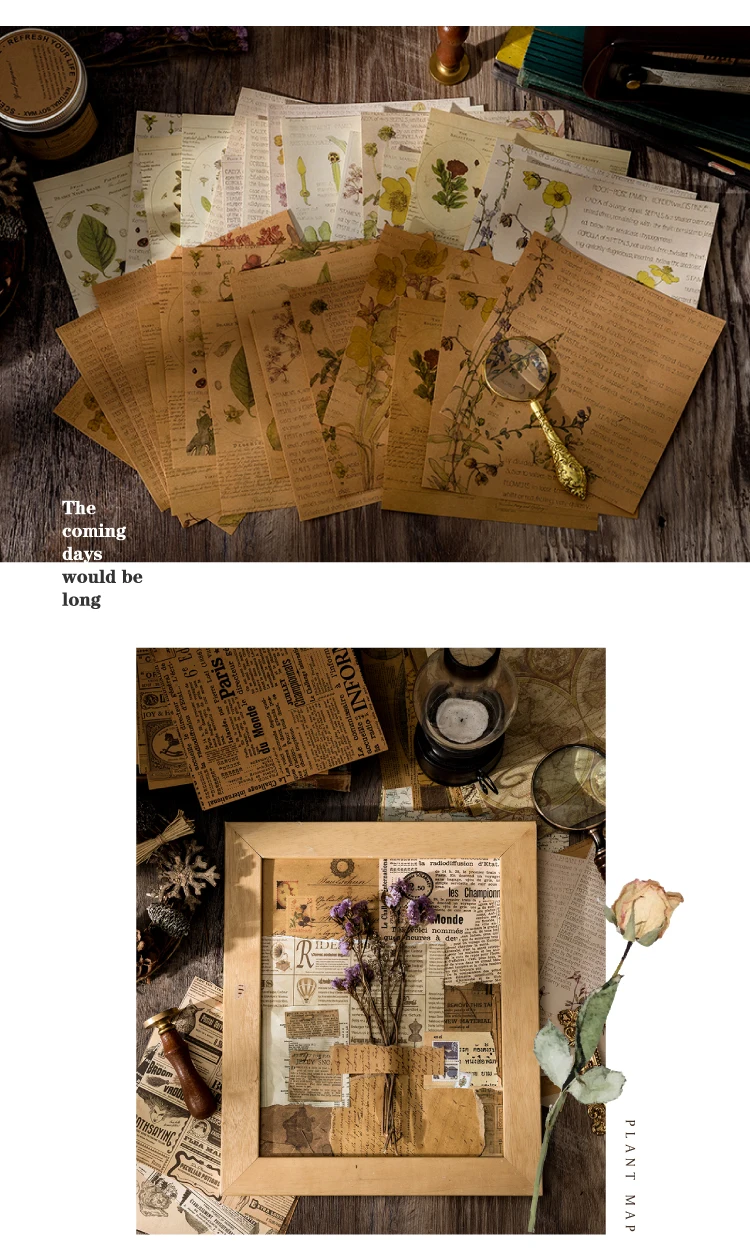 Yoofun 30 sheets Vintage Material Paper for Scrapbooking Journal Diary Collage Junk Background Decoration Retro Stationery
