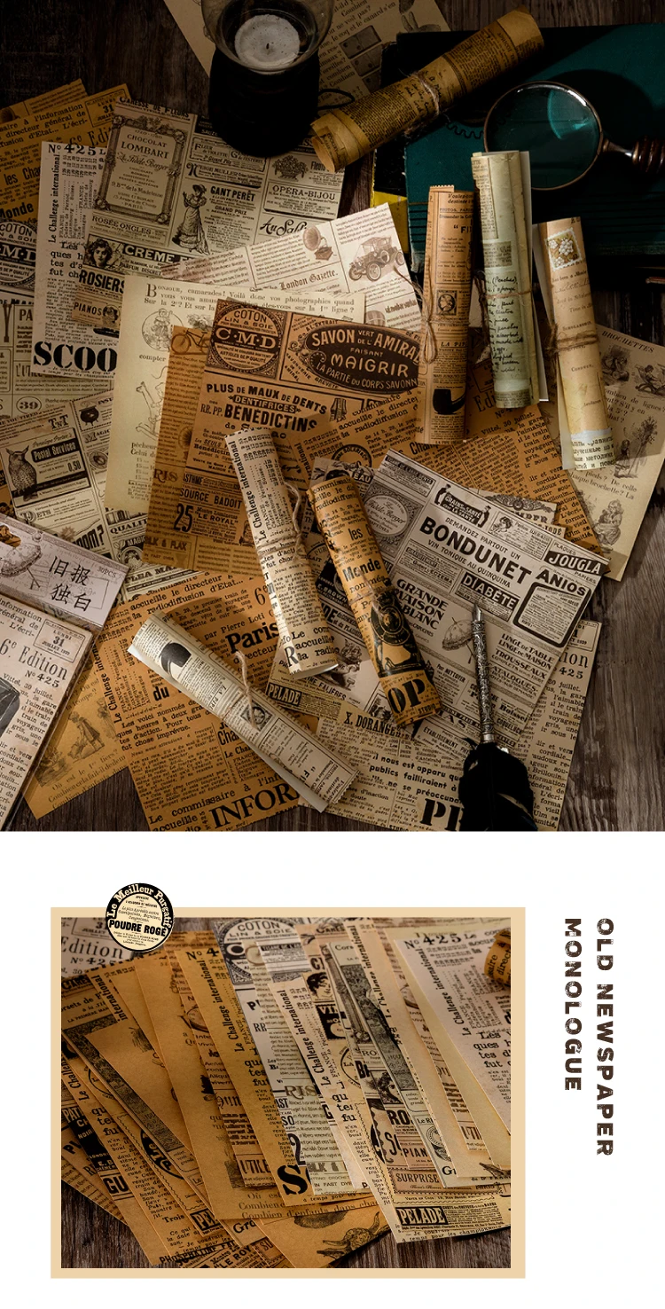 Yoofun 30 sheets Vintage Material Paper for Scrapbooking Journal Diary Collage Junk Background Decoration Retro Stationery