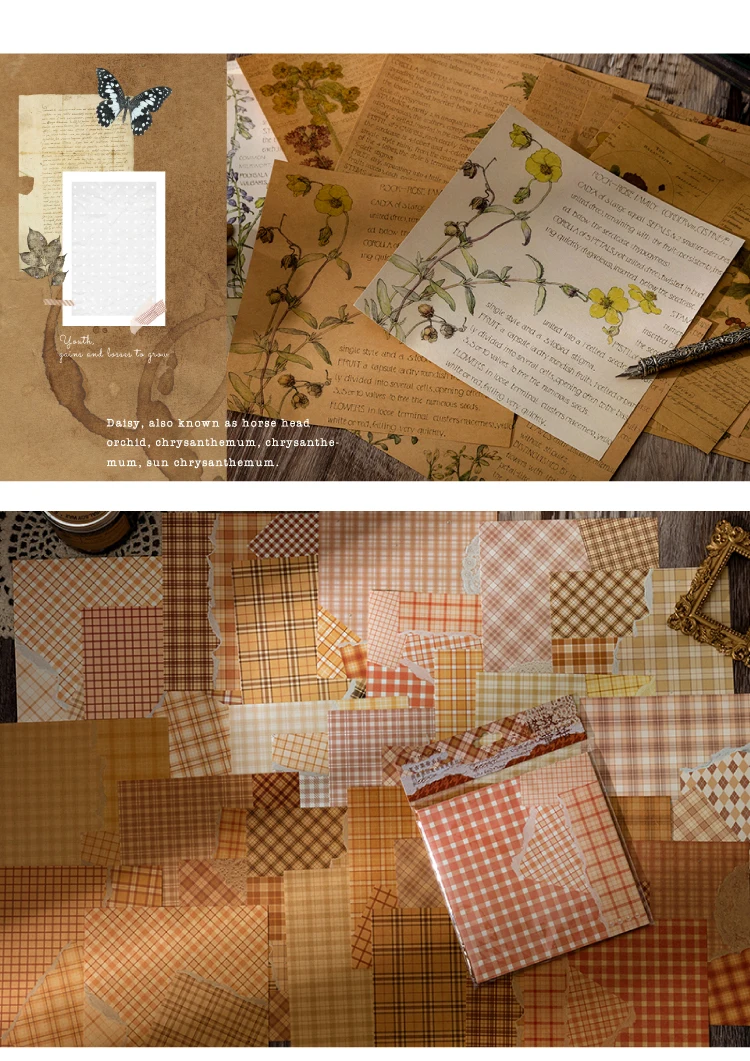 Yoofun 30 sheets Vintage Material Paper for Scrapbooking Journal Diary Collage Junk Background Decoration Retro Stationery