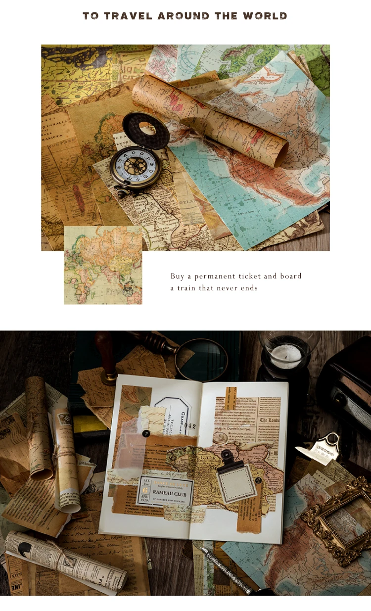 Yoofun 30 sheets Vintage Material Paper for Scrapbooking Journal Diary Collage Junk Background Decoration Retro Stationery