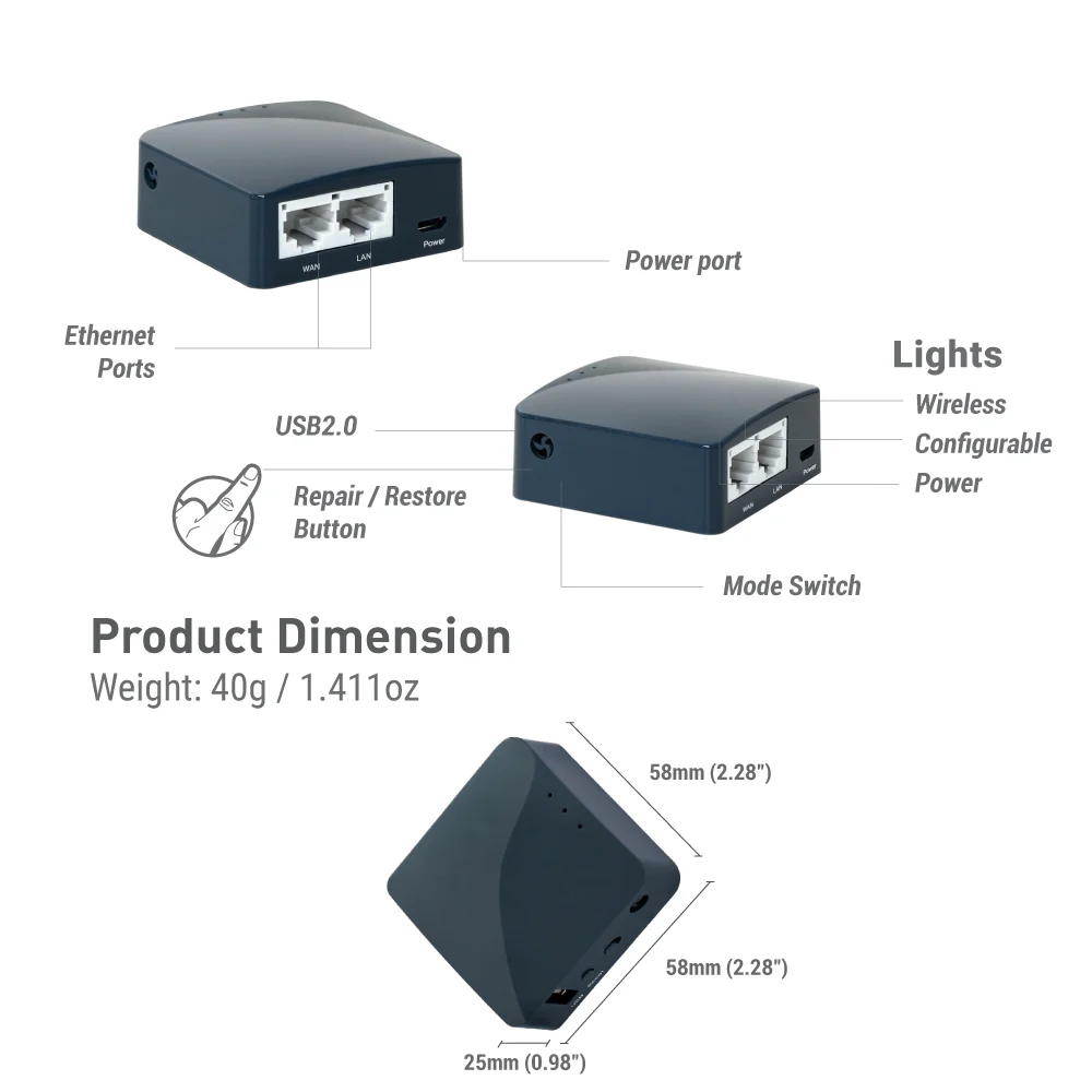 GL.iNet AR300M16(Shadow) Portable Mini Travel Wireless Pocket Router WiFi Router/Access Point/Extender/WDS | OpenWrt