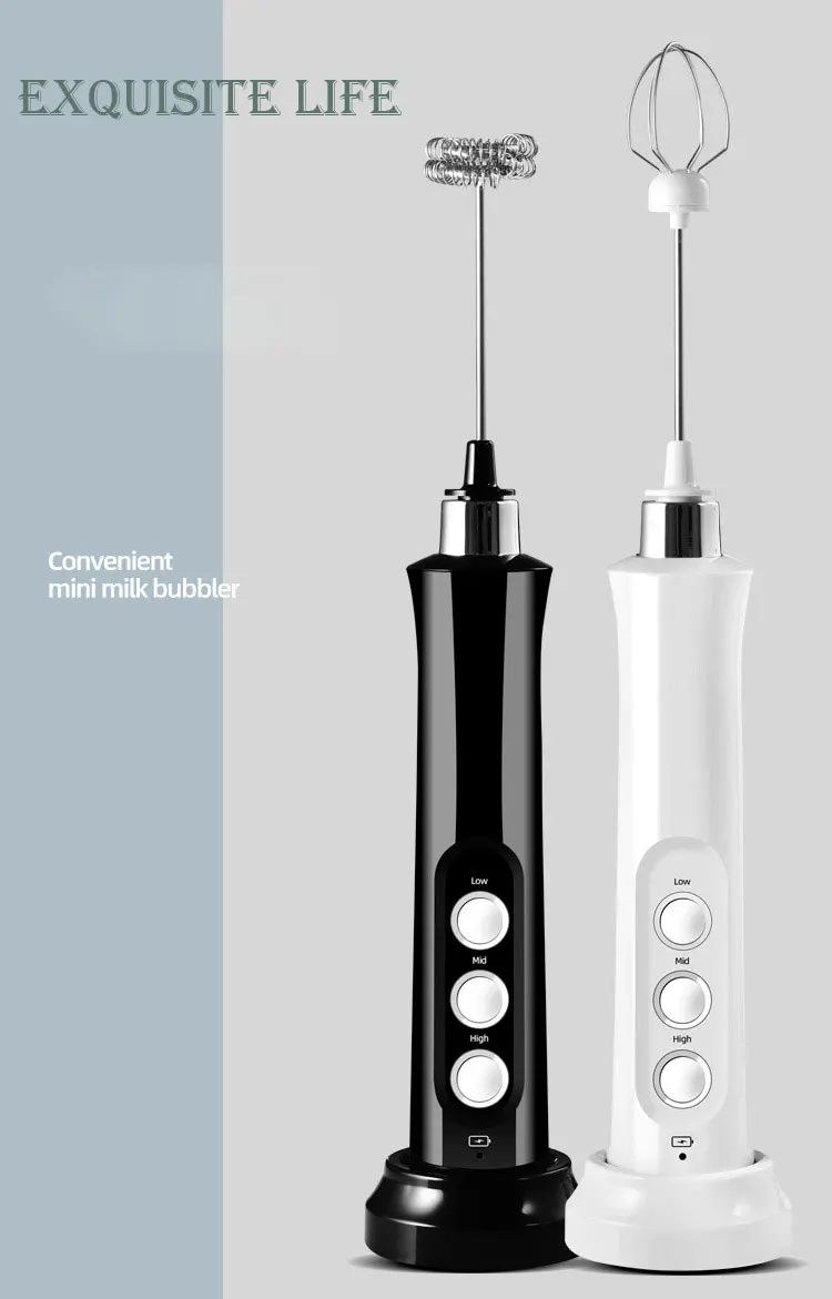 3 In 1 Portable Electric Milk Frother Foam Maker Handheld Rechargeable Foamer High Speeds Drink Mixer Coffee Frothing Wand
