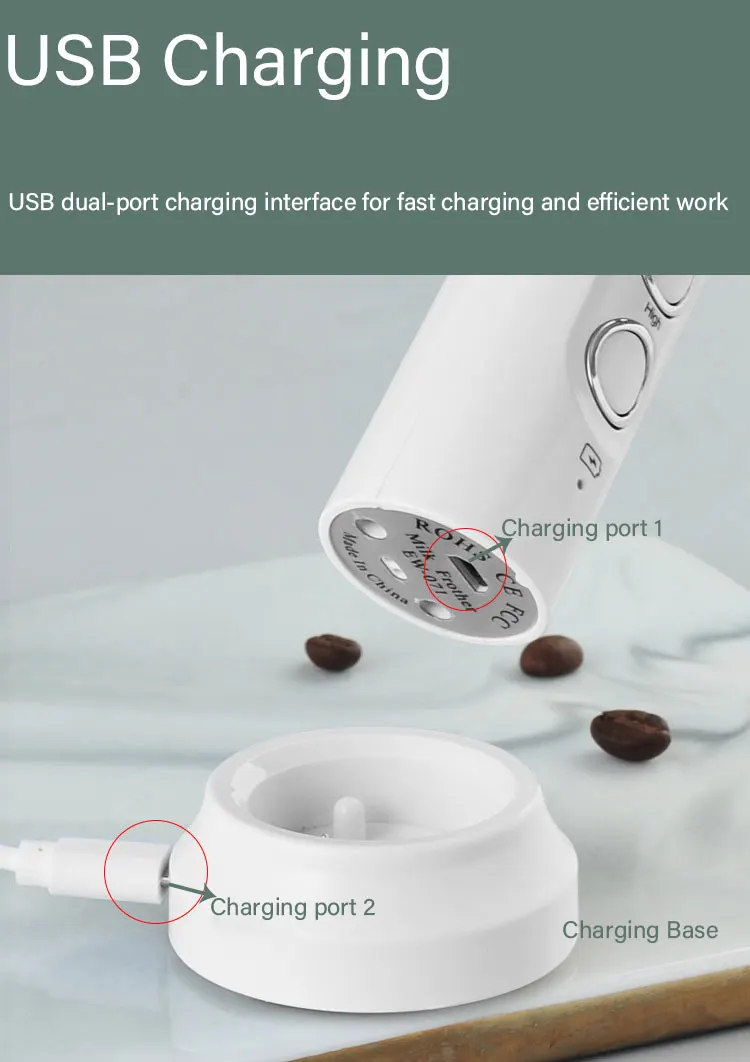 3 In 1 Portable Electric Milk Frother Foam Maker Handheld Rechargeable Foamer High Speeds Drink Mixer Coffee Frothing Wand
