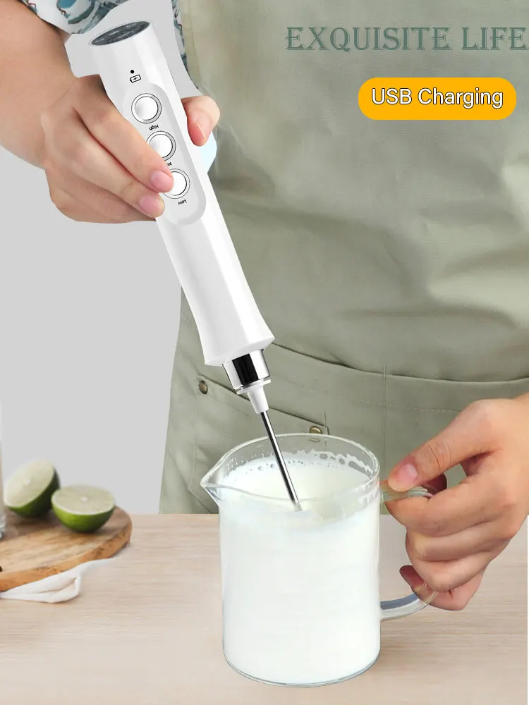 3 In 1 Portable Electric Milk Frother Foam Maker Handheld Rechargeable Foamer High Speeds Drink Mixer Coffee Frothing Wand