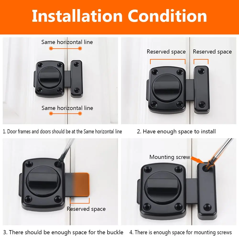 Universal Cabinet Door Privacy Latch Furniture Door Bolts Sliding Door Lock Bolts Security Sliding Zinc Alloy Lock Gate Latch